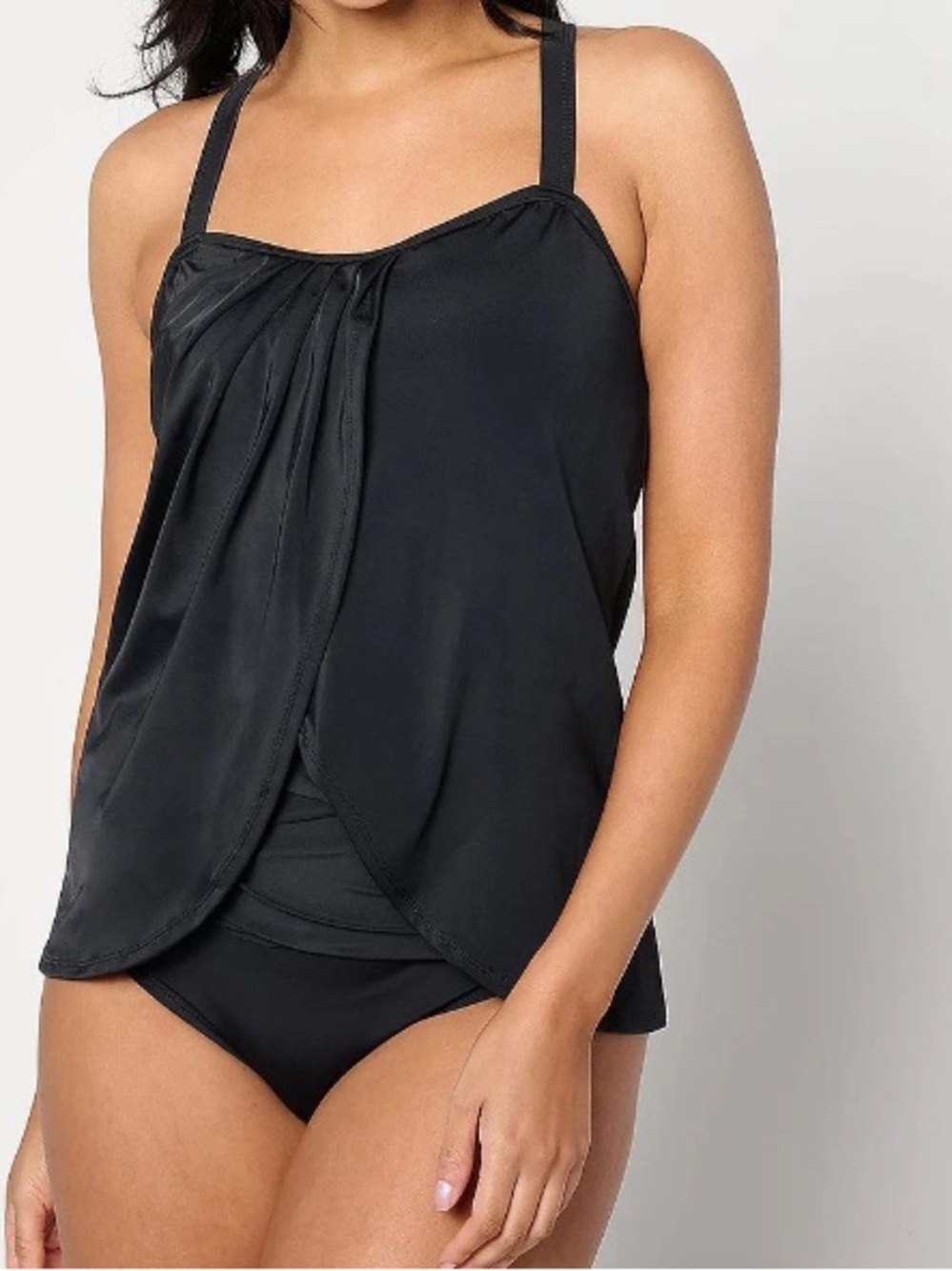 Denim & Co Black Women’s Draped Swim Tankini Top